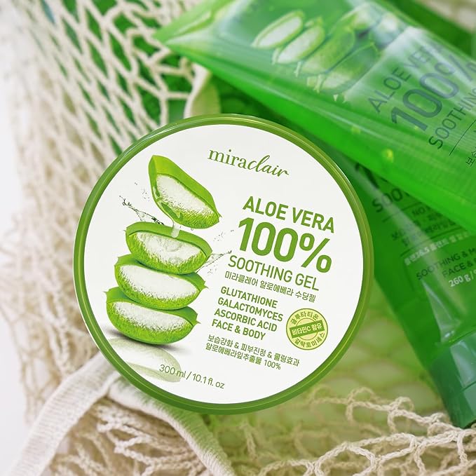 Aloe Vera Gel for Face, Skin, Hair & Sunburn Relief, 100% Pure Aloe Gel for All Skin Types. Made in Korea. 300ml (10.1fl.oz)