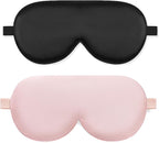 ALASKA BEAR Cooling Gel Eye Mask Weighted Silk Sleep Mask & Cotton Eyeshades Cold & Hot Compress for Pain Relief, 180g Heavy, 2 Set(Black & Pink)