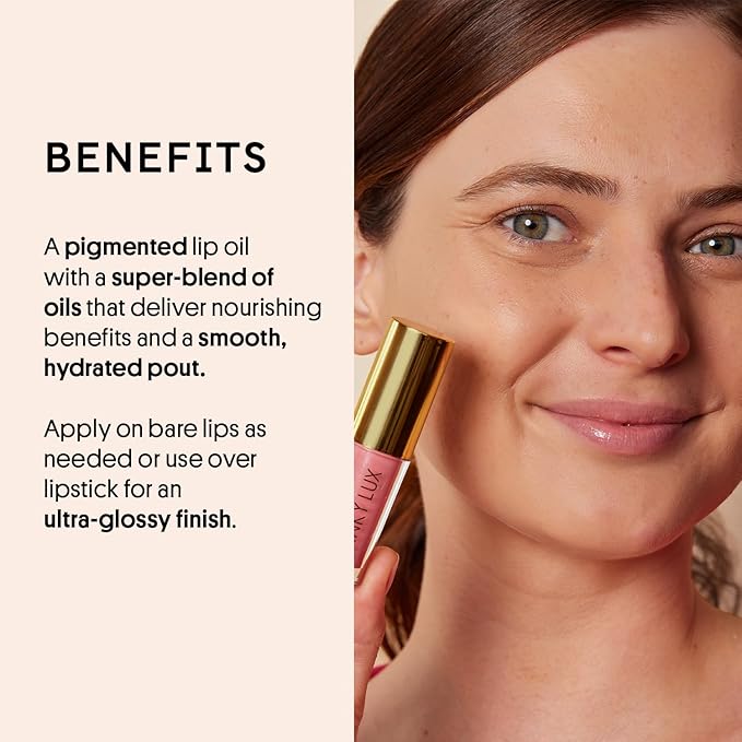 Winky Lux Very There Lip Oil, Hydrating Baby Pink Tint with Jojoba Oil, Non-Sticky Glossy Lip Oil, Tinted Pink Gloss for Juicy Lip, Passion