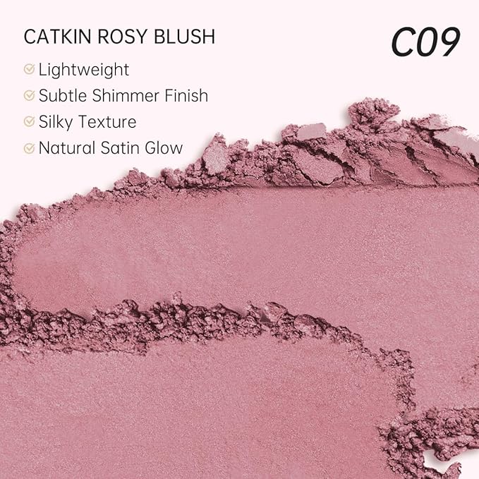 CATKIN Cheek Powder Blush Baked Pink Makeup Blusher Creamy Light Weight Long Lasting Natural flush Finish10g (C09 Midnight)