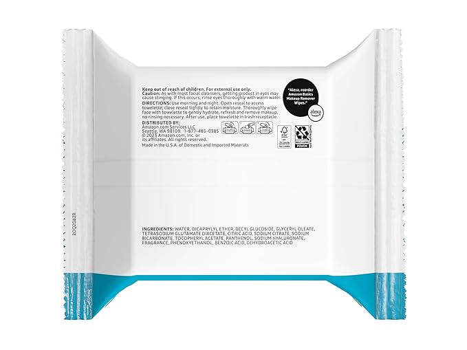 Amazon Basics Hydrating Makeup Remover Wipes, 150 wipes (Pack of 6)