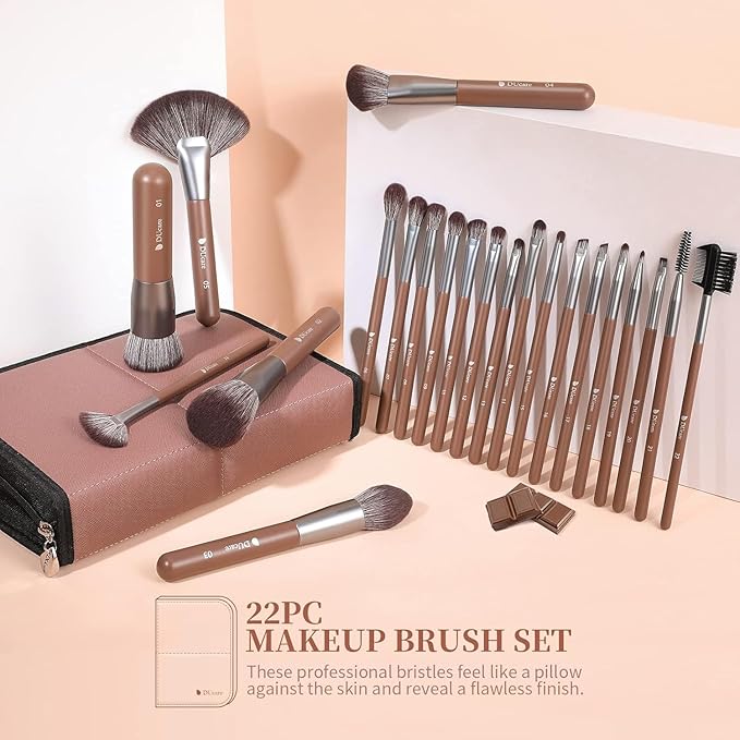 DUcare Professional Makeup Brush Set 22Pcs with Travel Case Synthetic Kabuki Foundation Brush, Face Powder Brush, Blush Brush, Concealer Brush, Eyeshadow Brushes