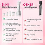Electric Razors for Women, 5-in-1 Wet/Dry Bikini Trimmer with USB Charge Dock, Deluxe Facial Hair Removal, Wet/Dry Body Shaver for Nose Eyebrows Beard Underarm Leg Arm, IPX7 Waterproof (White)