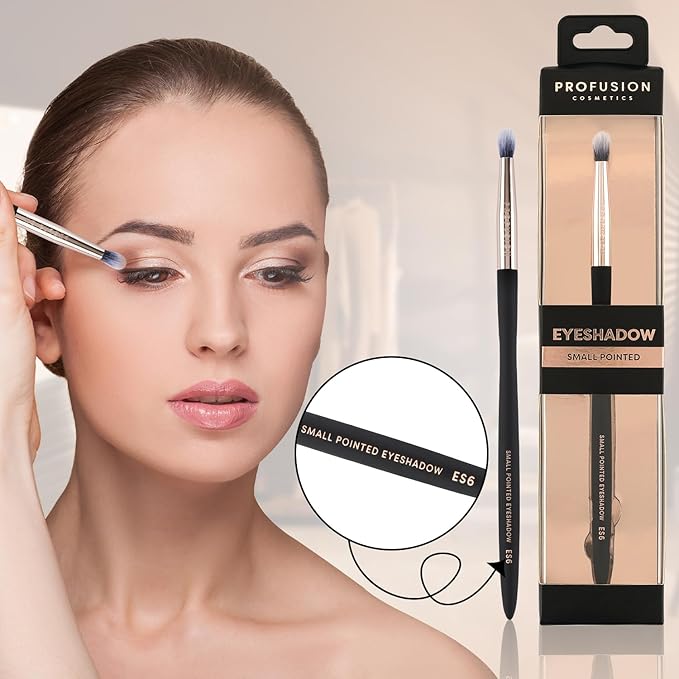 Profusion Cosmetics Small Pointed Precision Synthetic Eyeshadow Brush Pigments and Glitter Eye Concealer Tapered Bristles for Blended Crease and Eyeliner Smudger Quality Brush