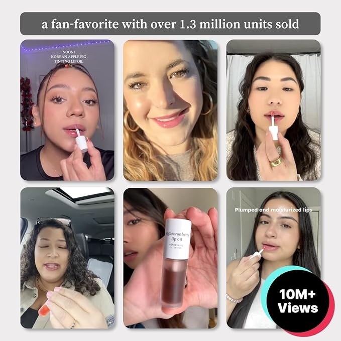 NOONI Korean Hydrating Lip Oil - Applepeony | Long-Lasting, Moisturizing, Plumping, Revitalizing for Dry Lips, Waterproof, No Peel Off, Hydrating, Nourishing Crystal Clear, 0.12 FL Oz