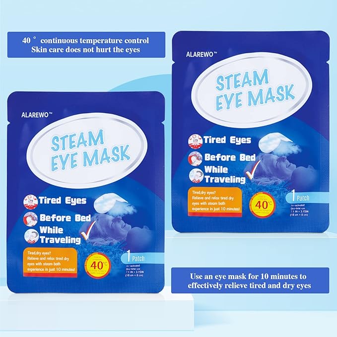 Steam Eye Mask for Dry Eyes 10-Pack SPA Warm Eye Compress Patented Self-Heating Core for Soothing Eye Fatigue, Dark Circle, Puffiness, Stress Relief (Unscented)
