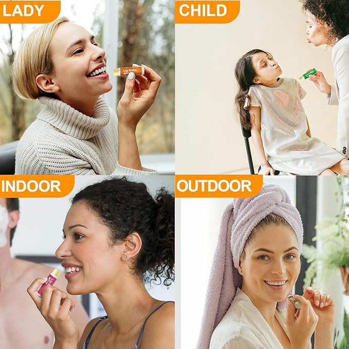 64 Pack Natural Lip Balm Bulk with Vitamin E and Coconut Oil Valentine's Day best choice - Moisturizing, Soothing, and Repairing Dry and Chapped Lips - 16 Flavors - Non-GMO