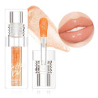 Magic Color-Changed Lip Glow Oil, Plumping Hydrating Tinted Gloss with Big Brush, Nourishing Glitter Non-Sticky Lacquer for Women & Girls, Tinta para Labios, Lipgloss for Dry Lips(Orange, 1 pcs)