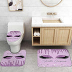 4PCS Purple Glitter Hello Gorgeous Shower Curtain Set, Glam Bling Diamond Rhinestones Gem Makeup Unicorn Eyelash Bathroom Decor, Waterproof Fabric Shower Curtain, Non-Slip Bath Mat Toilet Rug