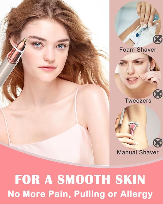 Facial Hair Removal Eyebrow Trimmer 2 in 1, Portable Facial Hair Remover for Women, Travel Rechargeable Hair Razor Bikini Shaver for Lady Men Girls for Face Peach Fuzz, Lips, Chin, Armpit, Body (Gold)