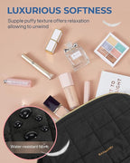 BAGSMART Makeup Bag Travel Toiletry Bag, Puffy Padded Make Up Bags for Women Makeup Organizer Case, Wide-open Pouch Purse Travel Essentials Toiletries Accessories Brushes, Black