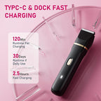 Electric Razors for Women, 5-in-1 Wet/Dry Bikini Trimmer with USB Charge Dock, Deluxe Facial Hair Removal, Wet/Dry Body Shaver for Nose Eyebrows Beard Underarm Leg Arm, IPX7 Waterproof (Black)