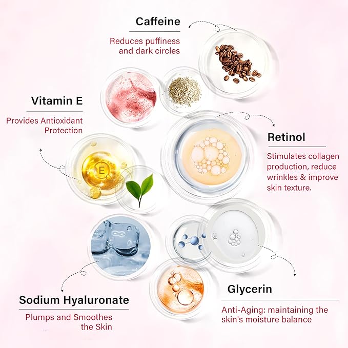 Caffeine Eye Cream Anti Aging: Eye Cream With Retinol, Sodium Hyaluronate, Vitamin E, For Dark Circles, Wrinkles, Puffiness & Fine Lines - Advanced Metal Applicator For Under Eye Bags And Puffy Eyes