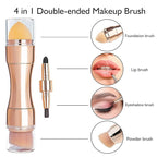 kullder 4 in 1 Makeup Brush Travel Makeup Brushes Blend Sponge, Eyebrow, Eyeshadow & Blush Brushes for Foundation Concealer Double Ended Makeup Brush with Powder Puff Women Ideal Gifts