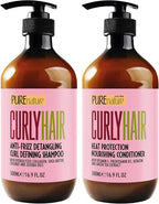 Curly Hair Shampoo and Conditioner Set - Sulfate Free and Color Safe - For Wavy, Frizzy, Fine, Black and Permed Styles - Moisturizing for Men and Women - Deep Curl Hydrating Products with Argan Oil