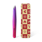 Expert Slant Tip Tweezers with Leather Travel Case, GlamTweeler Sharp & Precision Stainless Steel Tweezer for Eyebrows, Facial Hair and Fine Hairs Removal (Sparkle Deep Violet & Lavender)