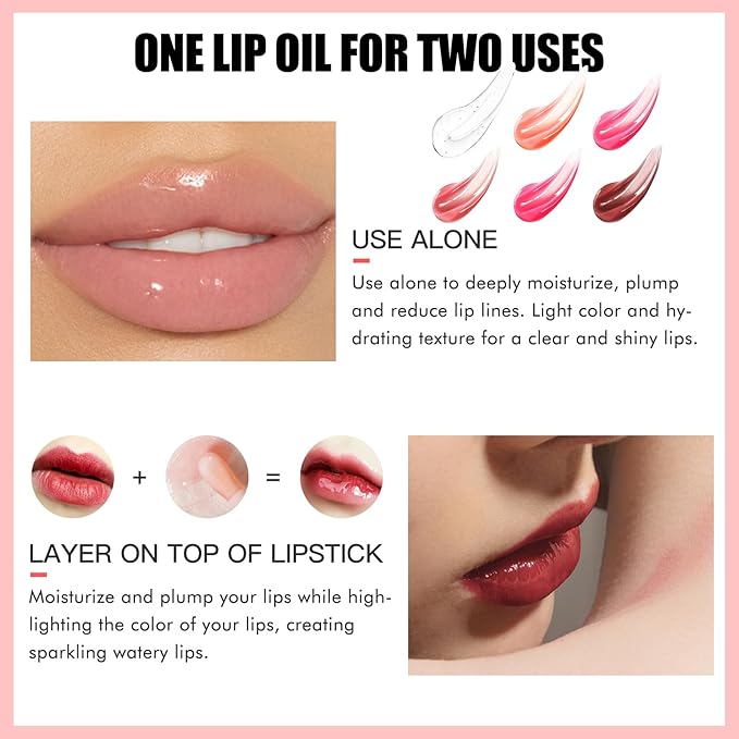 3PCS Lip Oil Set, Hydrating Lip Glow Oil Lip Plumper Gloss, Tinted Lip Oils Transparent Long Lasting Non-sticky Lip Gloss, Plumping Lip Gloss Lip Care Kit (Clear & Raspberry & Mahogany)