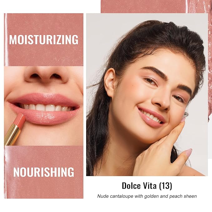 Oulac Moisturizing Shine Pink Peach Lipstick for Women - 2 in 1 Pink Peach Glossy Tinted Lip Balm, Hydrating Winter Lipstick for Dry Lips,Shine Juicy Finish Vegan 2.2g/0.07oz (G13)