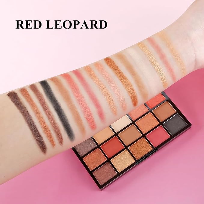 Eyeshadow Palette,Eye Shadow Pallet Makeup 15 Colors,Colorful Highly Pigmented Matte & Shimmer Makeup Eyeshadow for Women (RED LEOPARD)