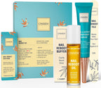 Onsen Secret Complete Nail Reboot Kit w/Nail Reboot Oil 10ml, Nail File 120/180 Grit Double Sided, A 3-Way Nail Buffer Block & Cuticle Serum-15ml w/Cuticle Oil in Action-Super Value Pack