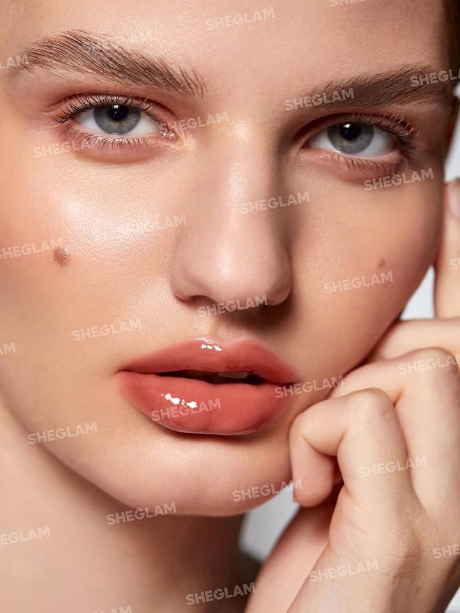 SHEGLAM Glaze Daze Lip Gloss Shiny Tinted Lip Gloss High Gloss Finish Plumping Lip Care Nourishing Not Easy to Fade Liquid Lip Cosmetics-Rose Tea
