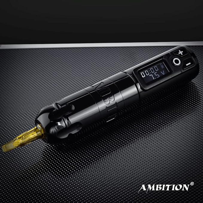 Ambition Soldier Rotary Battery Pen with Extra Battery Tattoo Cartridge Machine 2400mAh Wireless Power Coreless Motor Digital LED Display Tattoo Equipment Supply (Polish Black)