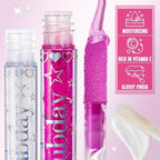 Jcoos Lip Gloss Lip Oil, Glitter Clear Lip Gloss, Purple Lip Gloss, Moisturizing, Shiny, Hydrating Lip Oil, Mint & Grapes Flavored Lip Gloss, Lip Plumper Lipgloss Sets for Girls Women Kids Teens