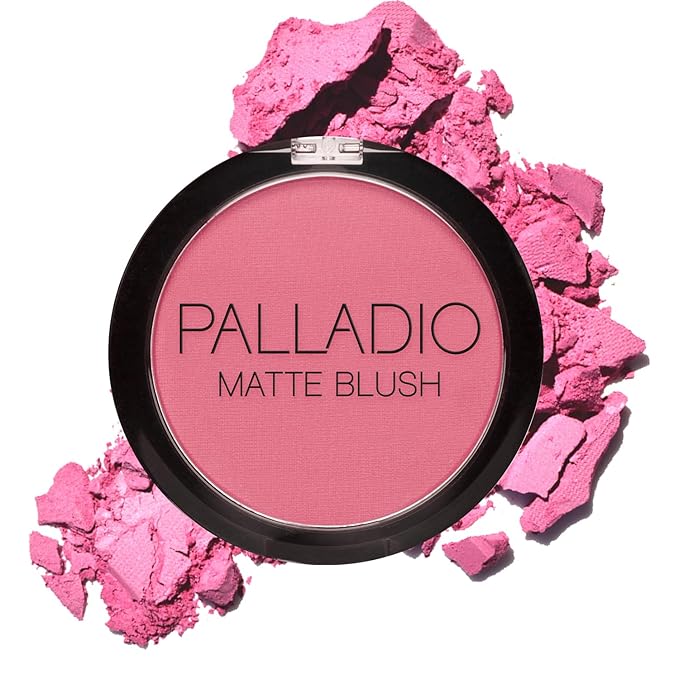 Palladio Matte Blush, Brushes onto Cheeks Smoothly, Soft Matte Look and Even Finish, Flawless Velvety Coverage, Effortless Blending Makeup, Flatters the Face, Convenient Compact, Bayberry