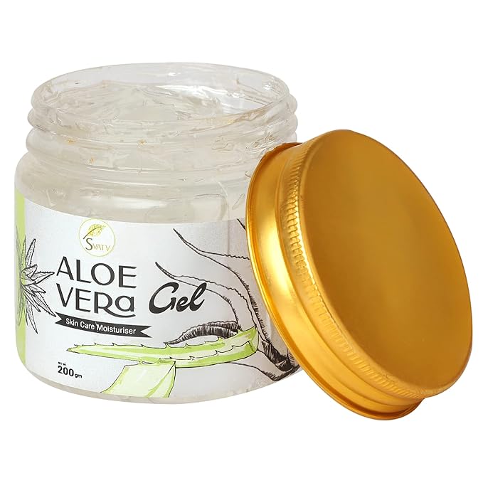 SVATV Natural Aloe Vera Gel for Face, Skin, Hair & Sunburn Relief with Cold Pressed, Vegan, Unscented Gel | Suitable for All Skin Types For Men & Women - (200g, 7.05 oz, 0.44lbs)