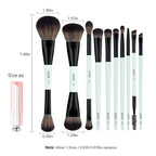 Jessup Makeup Brushes Set 10pcs, Double Sided Foundation Contour Blush Highlight Blending Eyebrow Brush Eyeshadow Eyeliner Concealer Brush, Bright Cyan Cruelty Free Cosmetic Tools T500