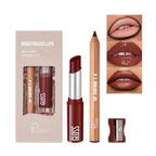 2Pcs Lipstick and Lip Liner Combo, Lip Liner and Lip Gloss Kit for Women, Matte Lip Pencil and Smooth Hydrating Lipstick with Sharpener, Non-Stick Lip Makeup Set
