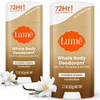 Lume Whole Body Deodorant - Invisible Cream Stick - 72 Hour Odor Control - Doctor Developed - Aluminum Free, Baking Soda Free and Skin Loving - 2.2 Ounce (Pack of 2) (Vanilla Bliss)