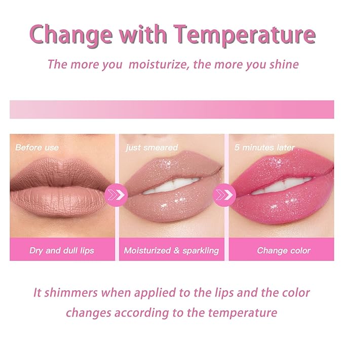 Magic Color-Changed Lip Glow Oil, Plumping Hydrating Tinted Gloss with Big Brush, Nourishing Glitter Non-Sticky Lacquer for Women & Girls, Tinta para Labios, Lipgloss for Dry Lips(Orange, 1 pcs)