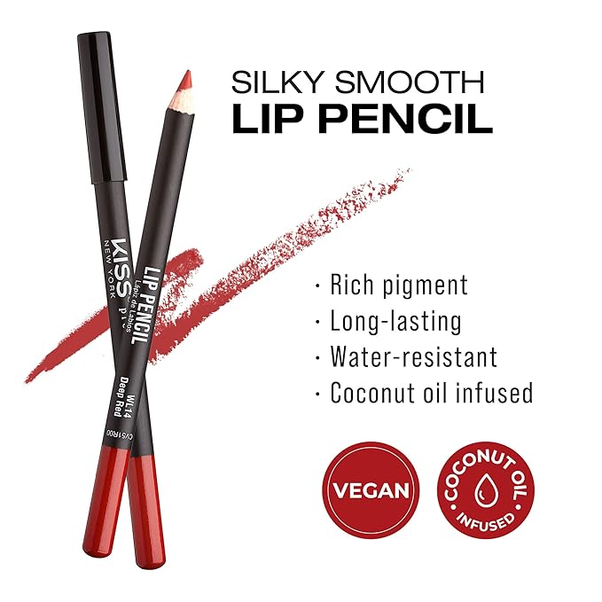 Professional Slim Lip Pencil, Creamy Soft Lip Liner, Smooth Long-Lasting Rich Lip Color, Natural Lip Makeup, Water-Resistant Lip Crayon (Deep Red)
