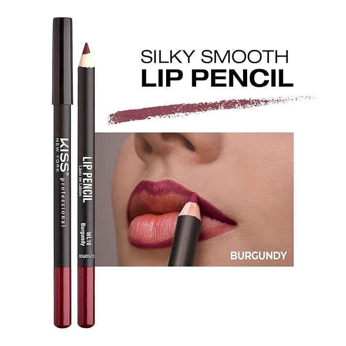 KISS New York Professional Slim Lip Pencil, Creamy Soft Lip Liner, Smooth Long-Lasting Rich Lip Color, Natural Lip Makeup, Water-Resistant Lip Crayon (Burgundy)