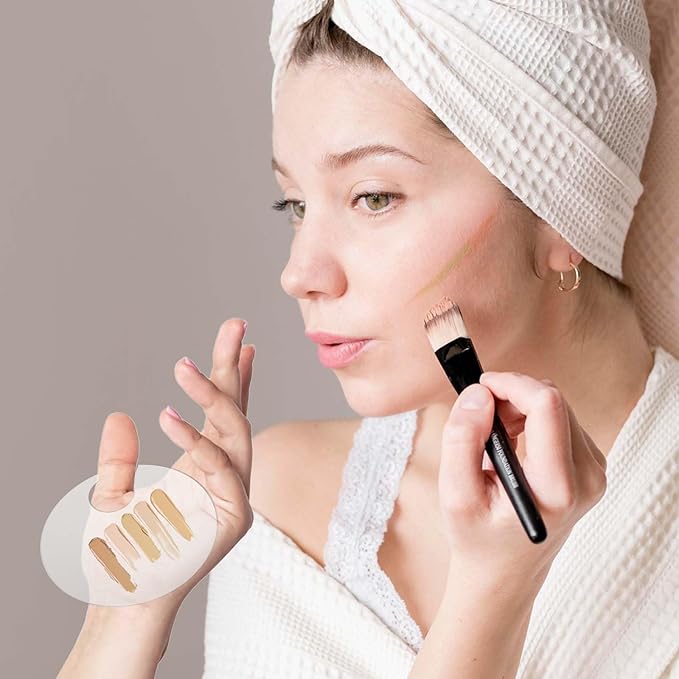 2PCS Makeup Mixing Palette with 2PCS Metal Spatula, Mixing Pigment Palette, Round White Clear Foundation Palette for Make up Eyeshadow Liquid Foundation Cosmetic Nail-Art Pigment Mixing Color