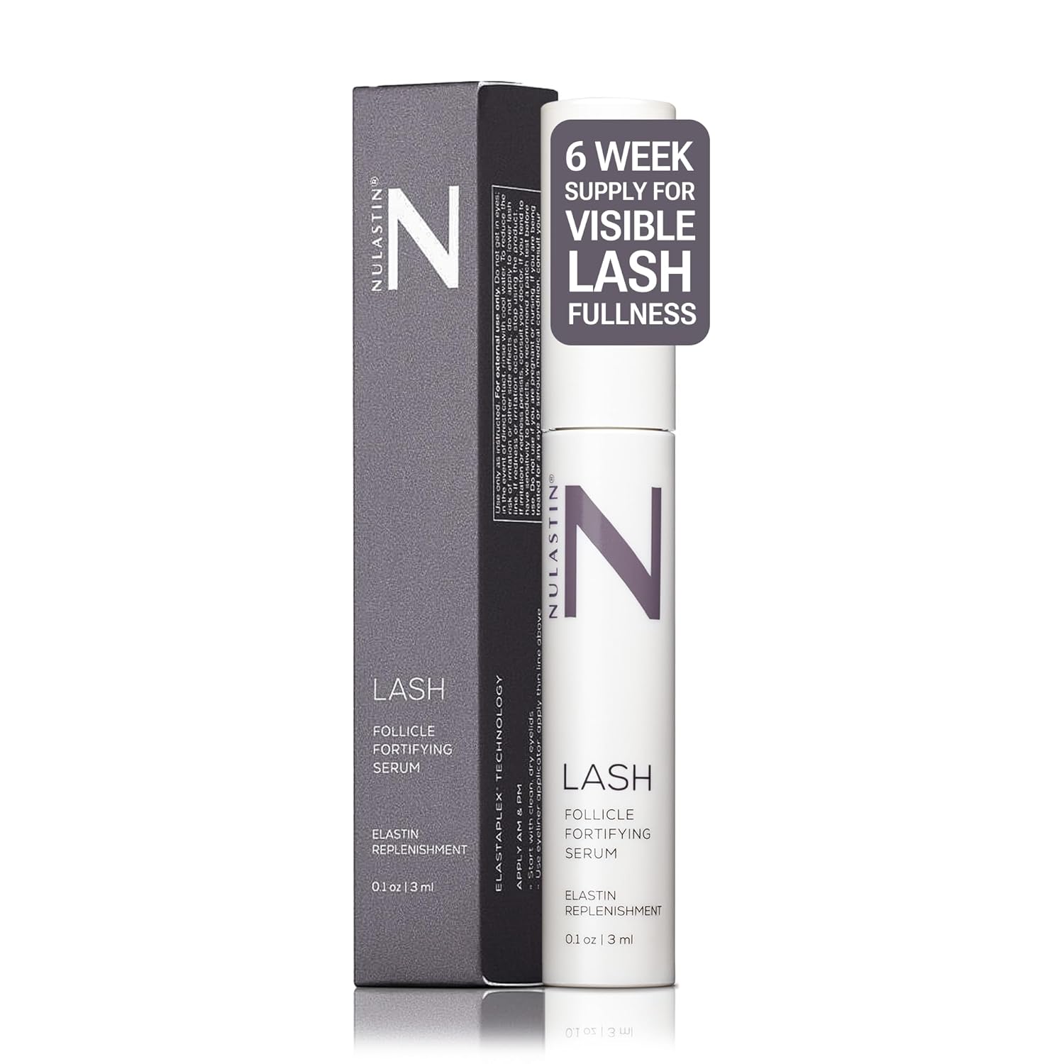 NULASTIN Eyelash Serum for Thicker Looking Lashes - Follicle Fortifying LASH Serum - Clinically Tested Eyelash Enhancing with Keratin - From the Experts in Brows and Lashes (0.1 Fl Oz)