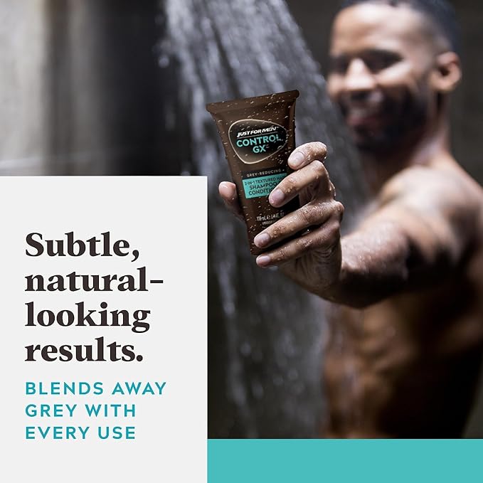 Just for Men Control GX Grey Reducing Shampoo for Textured Hair, Gradual Hair Color for Men with Keratin, 4 Fl Oz - Pack of 1 (Packaging May Vary)