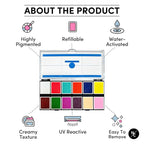 UV 12-Color Palette - Water-Activated Neon Glow Makeup for Face & Body - Fluorescent Shades for SFX, Party Makeup, Cosplay & Theatrical Performances