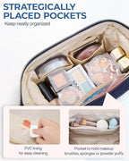 BAGSMART Makeup Bag Travel Toiletry Bag, Puffy Padded Make Up Bags for Women Makeup Organizer Case, Wide-open Pouch Purse Travel Essentials Toiletries Accessories Brushes, Navy Blue