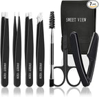7pcs Eyebrow Tweezers Kit for Women Precision Plucker with Brow Scissors & Razor & Spoolie for Facial, Chin, Brow, Splinter and Ingrown Hair
