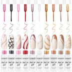 JODSONE Nail Art Gel Liner Set 10 Colors Glitter Red Black Pink Gel Nail polish Need U V Lamp Cured with Thin Brush at Home Salon Design