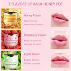 3 PCS Bee Lip Mask Lip Balm Honey Pot, Strawberry & Honey Lip Sleeping Mask Hydrating Prevention Dry and Cracked Lip Scrubs Exfoliator,Lip Mask Overnight Reduces Lip Lines