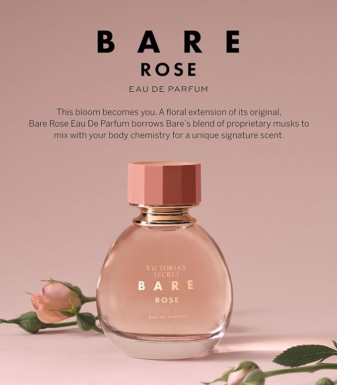 Victoria's Secret Bare Rose Eau de Parfum, Notes of Pear Skin, Rosa Centifolia & Sheer Woods, Perfumes for Women (3.4 oz)