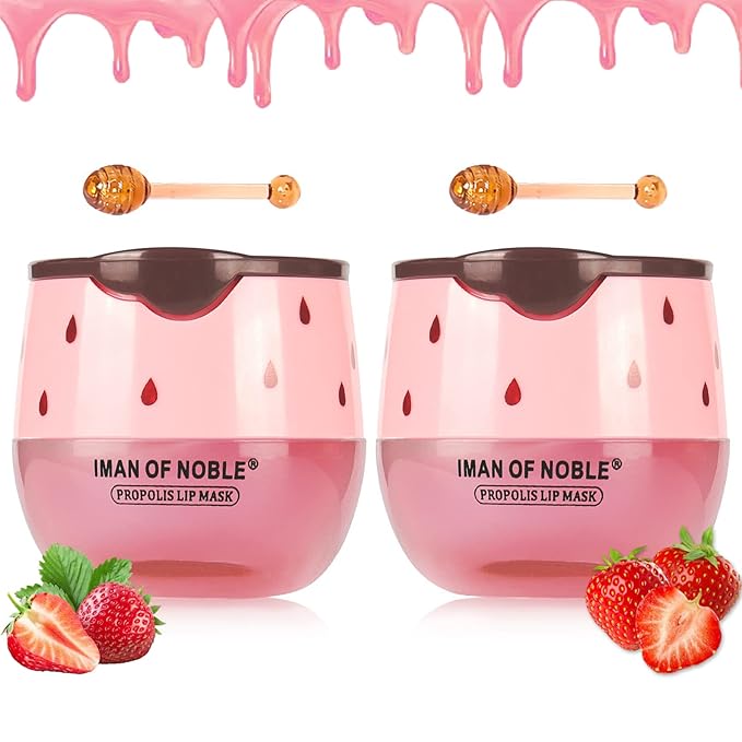 2PCS Strawberry Sleeping Lip Mask,Bee Lip Wrinkle