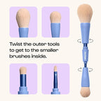 Alleyoop Overachiever 4-in-1 Travel Makeup Brush Set – Powder, Blending, Precision & Complexion Brushes – Mini Makeup Brush for Women, Vegan, Multi-Use & Travel-Friendly Makeup Tool