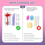 PELCAS Electric Dermaplaning Tool for Women Face with LED Light 3 Speeds Mini Dermaplaning Razor with 6 Blades, 2 in 1 Facial Peach Fuzz Hair & Exfoliation Removal System At Home BV18-712 Light Purple