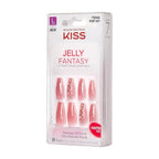 KISS Jelly Fantasy On-Trend Translucent Nails, Long Sculpted Glue-On Fake Nails Kit, Style “Be Jelly”, with Pink Gel Nail Glue, Mini Nail File, Manicure Stick, & 28 Glue On Nails