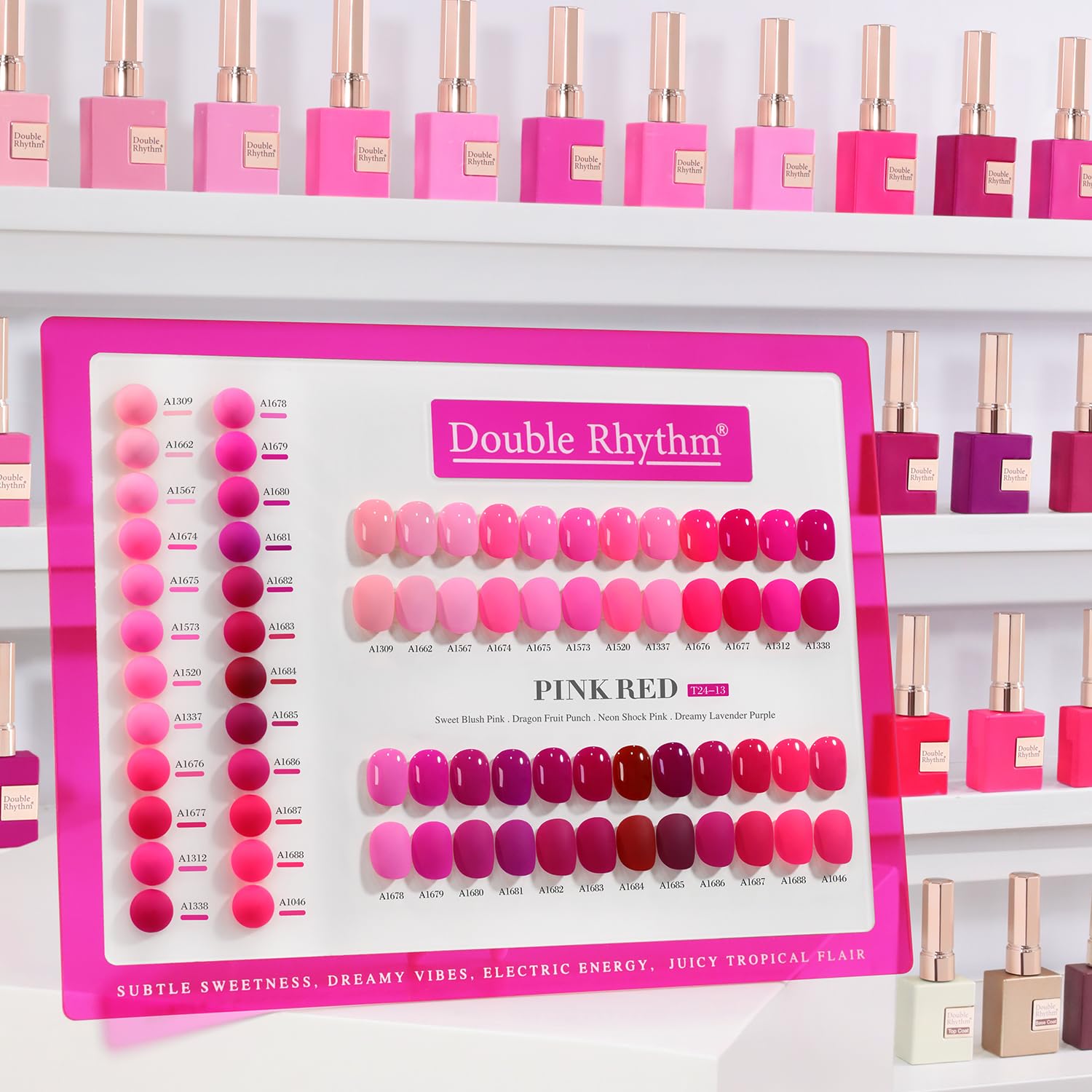 Double Rhythm 28Pcs 0.5Oz Gel Nail Polish Set Same Color Same Bottle Soak Off Gel Polish Kit Nail Art Manicure Salon DIY at Home for Women (Bright Pitaya Pink Purple Red Collection-T24-13)