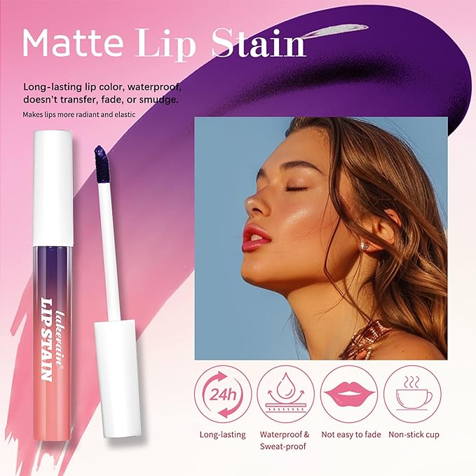 Peel-Off Lip Tint Set - Tattoo Lip Stain Kit, Long-Lasting Matte Finish, Moisturizing Peel-Off Lip Mask, Waterproof & Smudge-Proof, 24H Color Hold (#2 Cool Rose, 1)